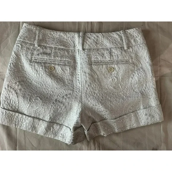New York & Company Metallic Shorts Women's Size 4 White Silver Dressy Pockets - Picture 5 of 16
